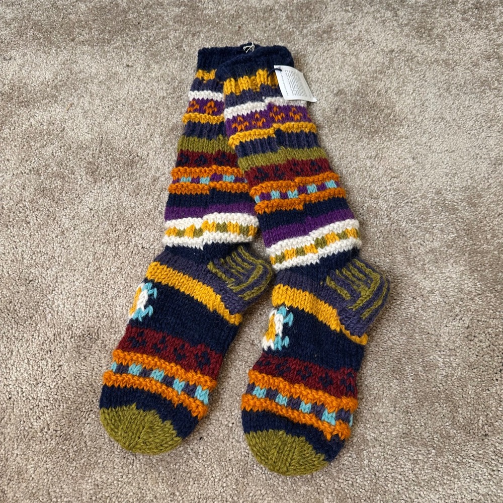 REI Newari Hand Knit Nepal Icelandic Design Wool Socks Muff Warmer Boho Indie